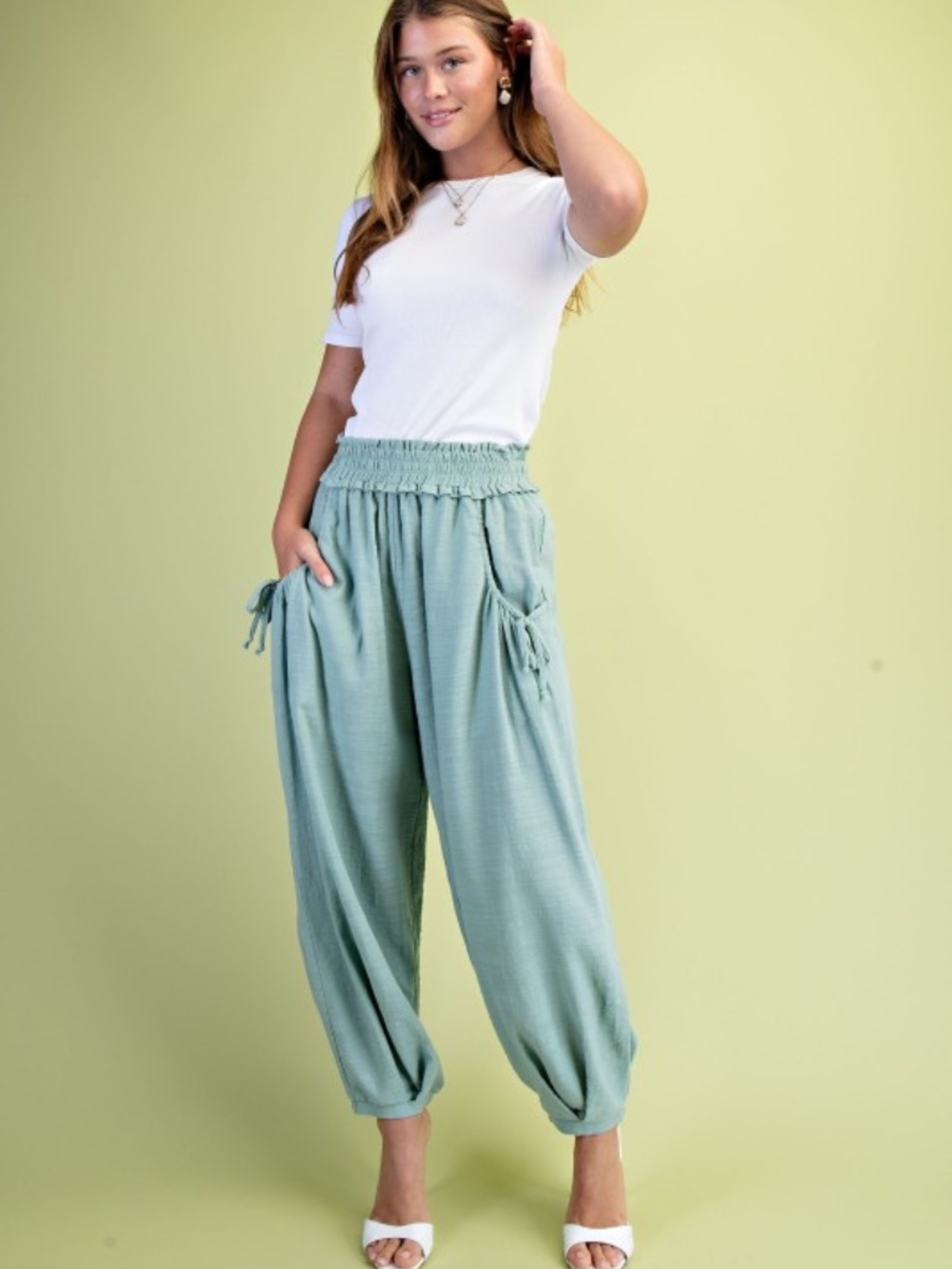 Gigio Mint Green Relaxed Fit Side Pocket Cotton Pants - Picture 2 of 6